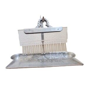 VTG Everlast Forged Aluminum Clear Lucite Silent Butler Crumb Tray Brush 1930s